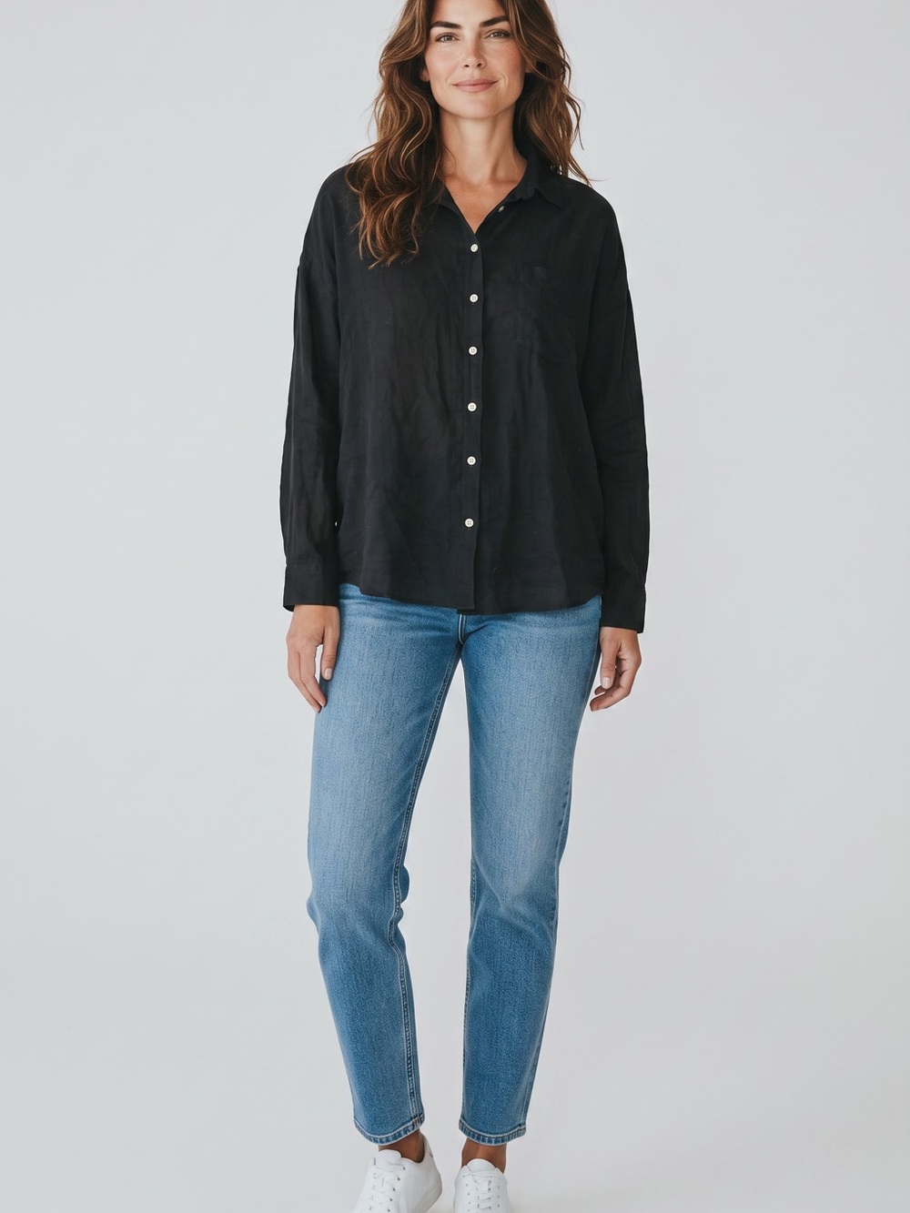 Essential Black Button-Front Women's Blouse